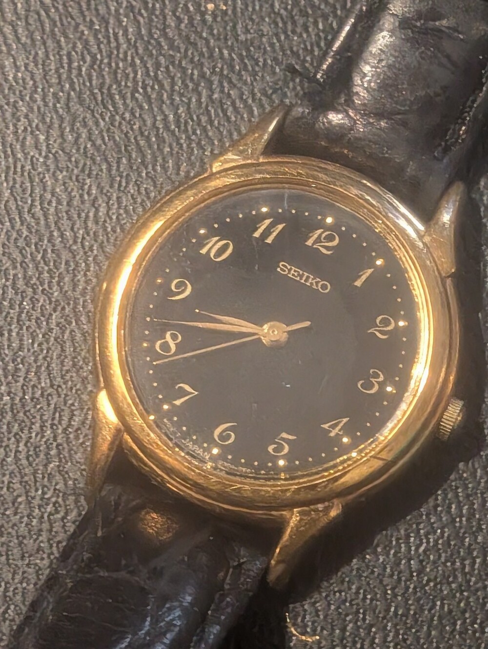 Seiko Women's Classic Gold-Tone Black Dial Leather Watch